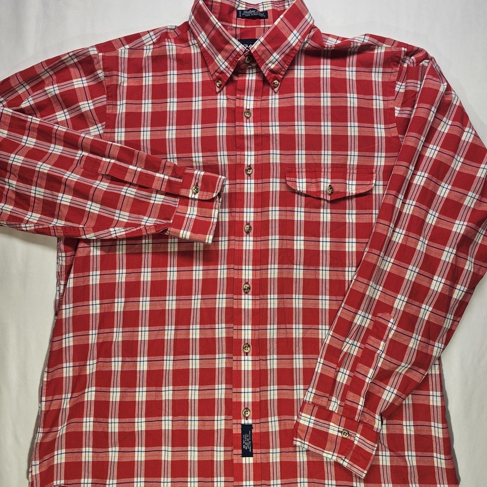 GANT Mens Large Foxhunt Plaid Shirt Red Long Sleeve Button Front Vintage